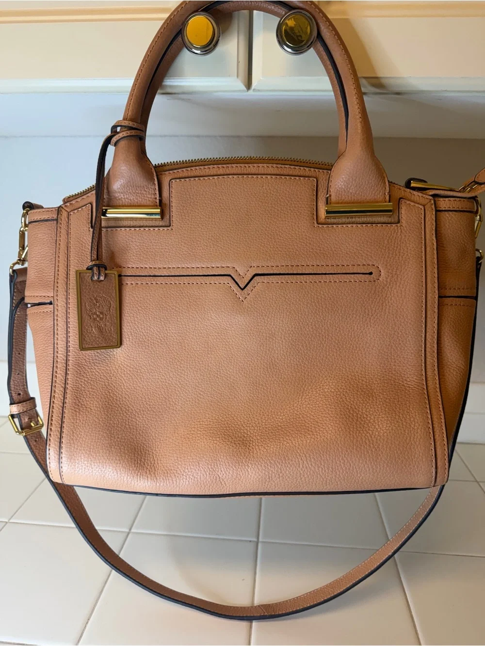Vince Camuto Women's Structured Pebbled Leather Satchel.
